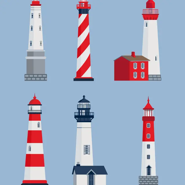 Different lighthouses vector illustrations set