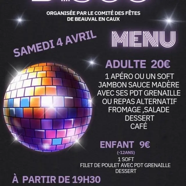 Soirée Disco 4 avril 26 Beauval en Caux