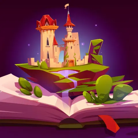 Livre ouvert avec château de conte de fées sur les pages