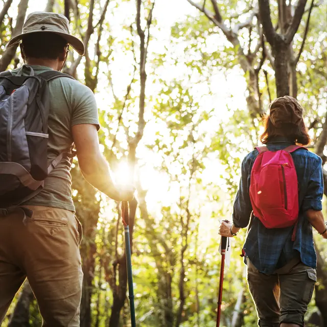 Couple trekking together