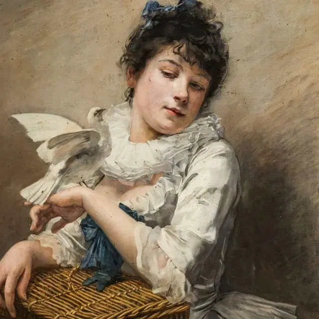 Jeanne Bonnefoi, Jeune fille à la colombe, huile sur toile, 1885, Musée d'art et d'histoire de Lisieux
