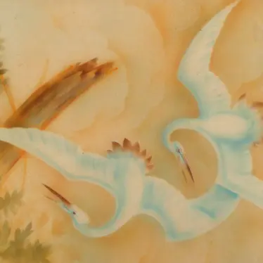 Grues_pochoir avec rehauts de gouache_années 1930_pour envoi