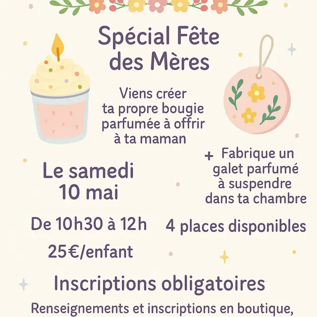atelier de créations de bougies pour enfants spécial fête des mères