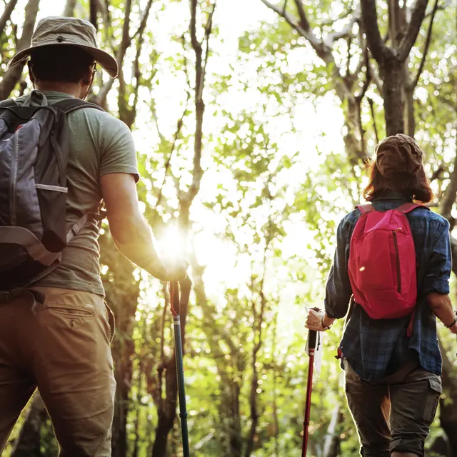 Couple trekking together