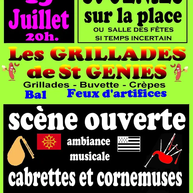 Les grillades de St Geniès & Feu d'artifices 13 Juillet