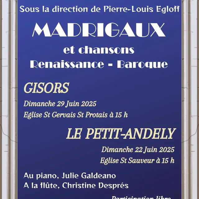Concert Madrigaux et chansons Renaissance - Baroque Gisors 29 06 25