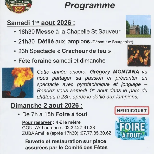 Fête du village et foire à tout Heudicourt du 01 08 26 au 02 08 26