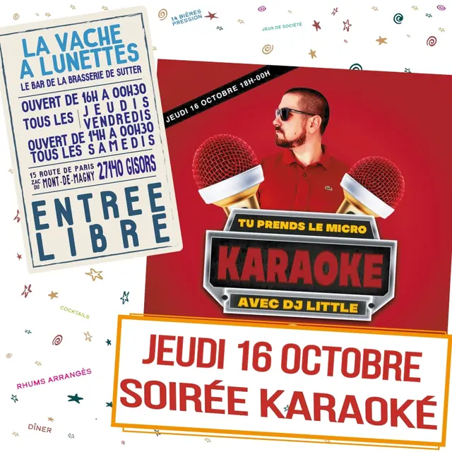 Soirée karaoké La Vache-à-Lunettes 16 10 25