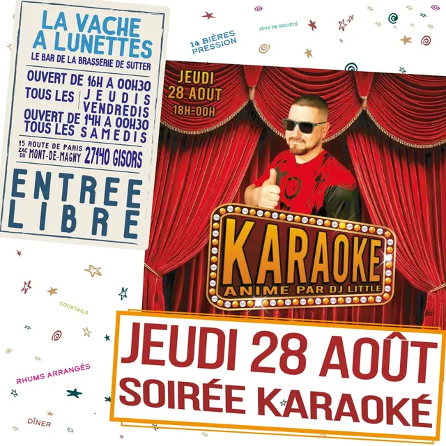 Soirée karaoké La Vache à Lunettes Gisors 28 08 25