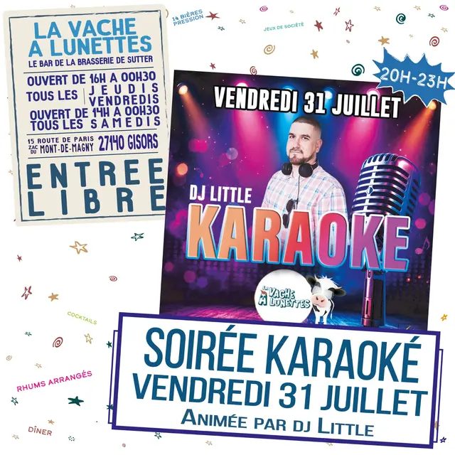 Soirée karaoké La Vache à Lunettes Gisors 31 07 26
