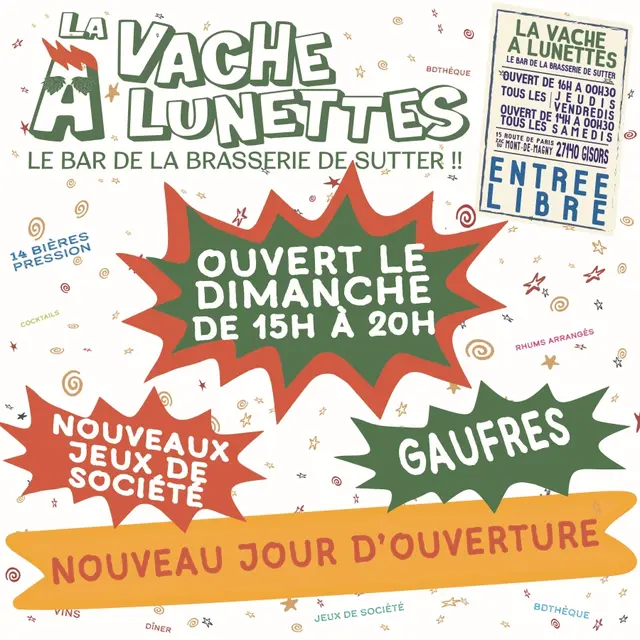 Soirée ouverture les dimanches La Vache à Lunettes