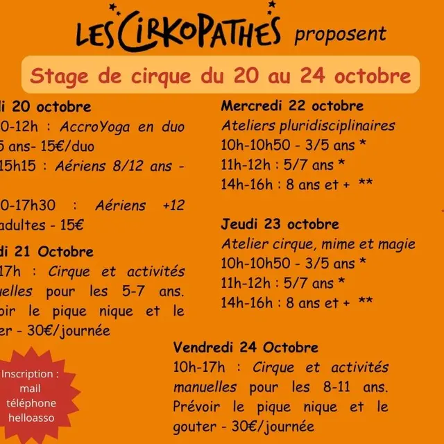 Programme semaine du 20 au 24 octobre