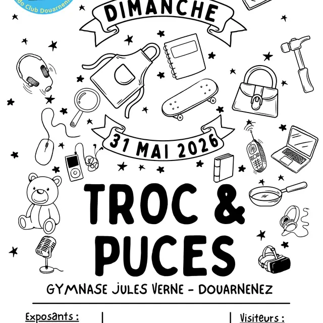Copie de Affiche événement vide grenier illustratif dessins noir et blanc - 1