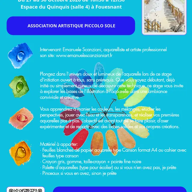 Affiche stage aquarelle 27 au 30 octobre 2026