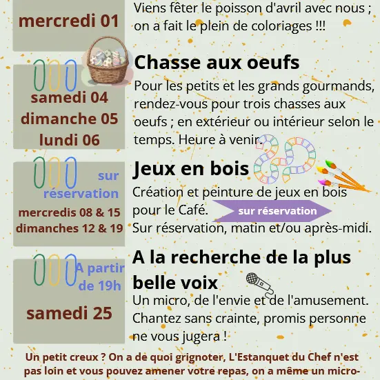 Animations avril Café des sources