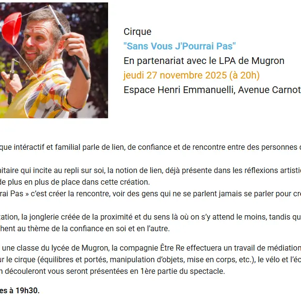 Cirque 27 NOV entrcate