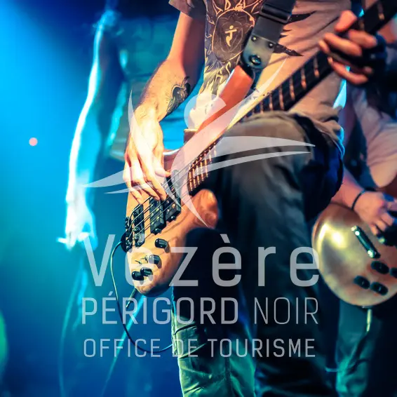 guitarist playing electrical bass guitar on a rock concert