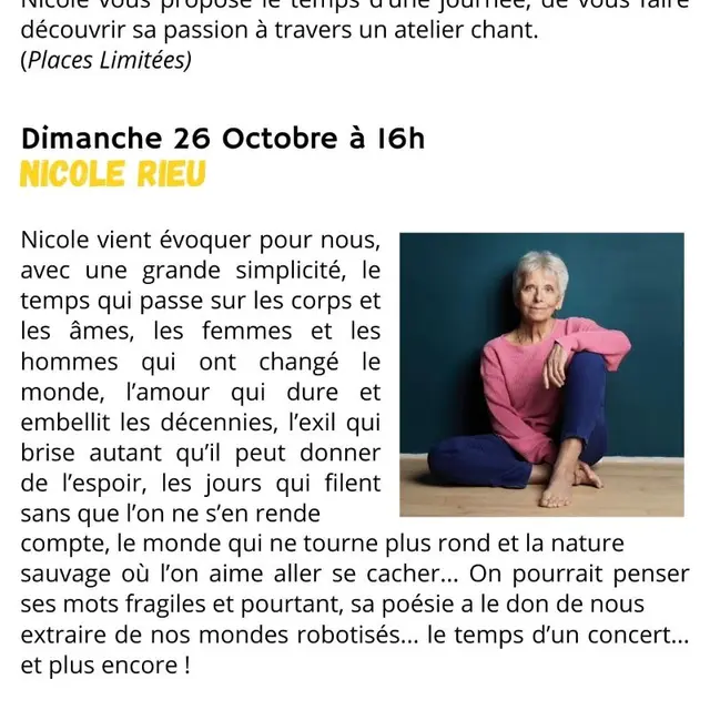 Atelier chant et concert Nicole Rieu
