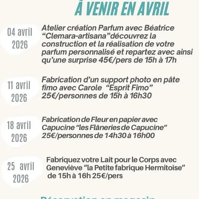 Atelier d'avril chez Côté Créateurs