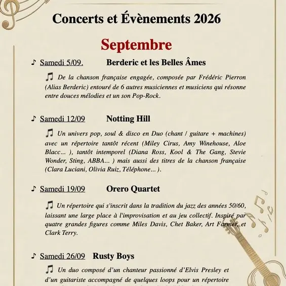 Concerts et évènements de septembre Harmonium Véretz