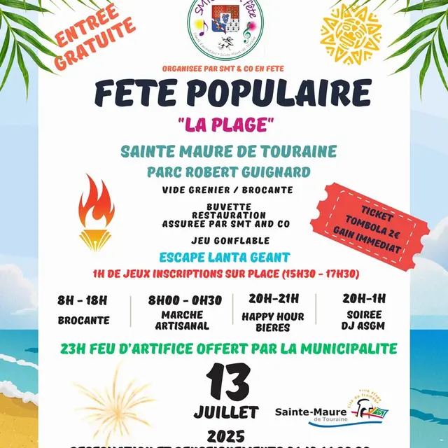 Fête populaire La Plage Sainte-Maure de Touraine 13 juillet 2025
