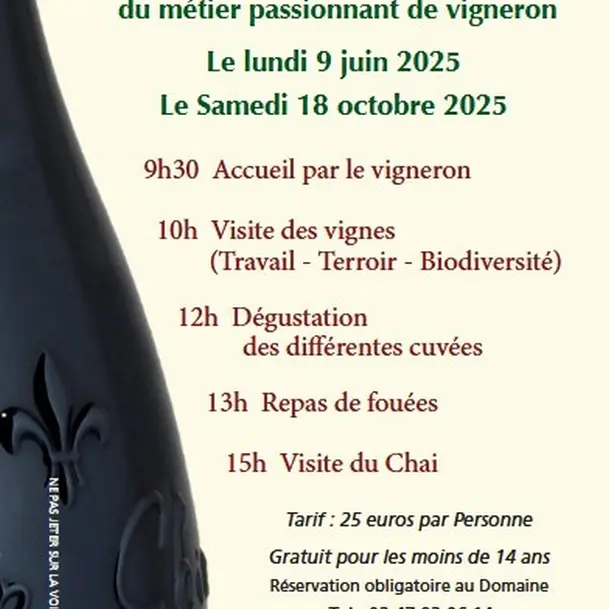 Journée découverte métier vigneron Domaine Charles Pain Panzoult 9 juin et 18 octobre 2025