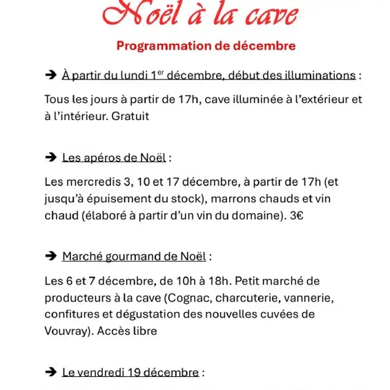 Programme Noël Caves Cathelineau Chançay