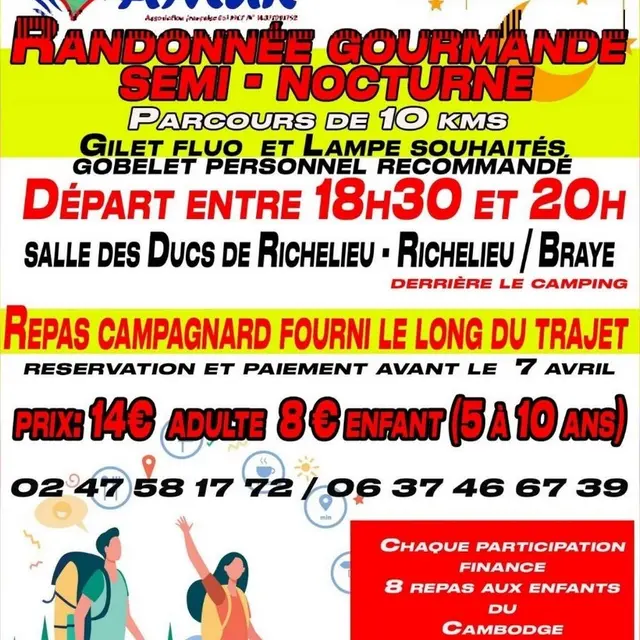 Randonnée gourmande semi nocturne AMUR Braye-sous-Faye 11 avril 2026