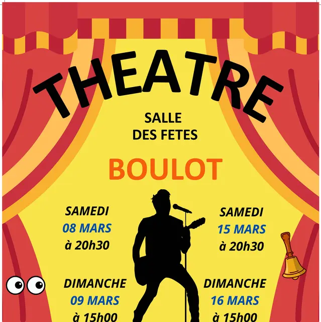 L’AMICALE THEATRE DE OISELAY SE PRODUIRA : VENDREDI 22 MARS à 20h30 SAMEDI 23 MARS à 15h00 DIMANCHE 24 MARS à 15h00 Tarif des entrées : Adultes : 7 € Enfants (-12ans) : 2 €