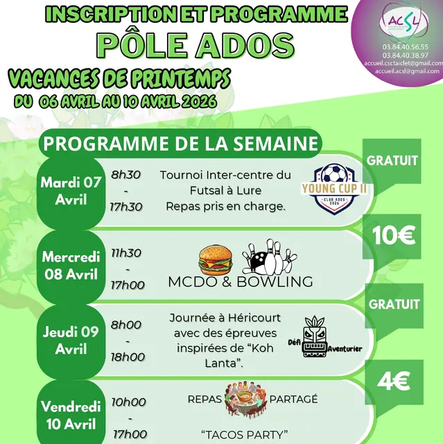 Vacances de printemps au Pôle Ados