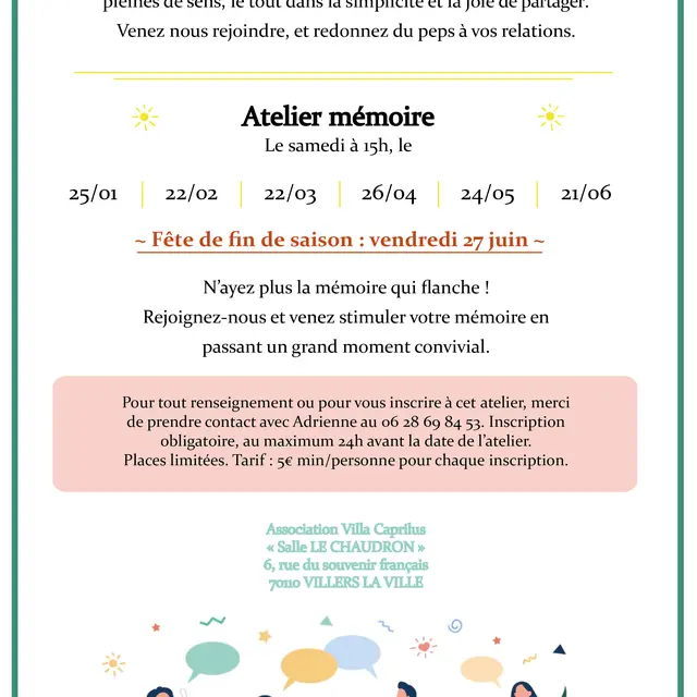 Affiche atelier mémoire LE CHAUDRON