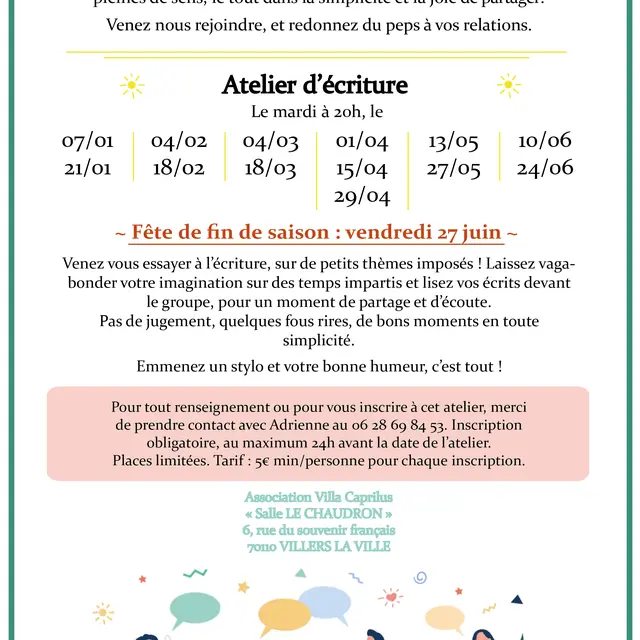 Affiche atelier écriture LE CHAUDRON