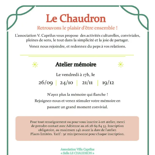 Atelier mémoire sep oct nov dec 2025