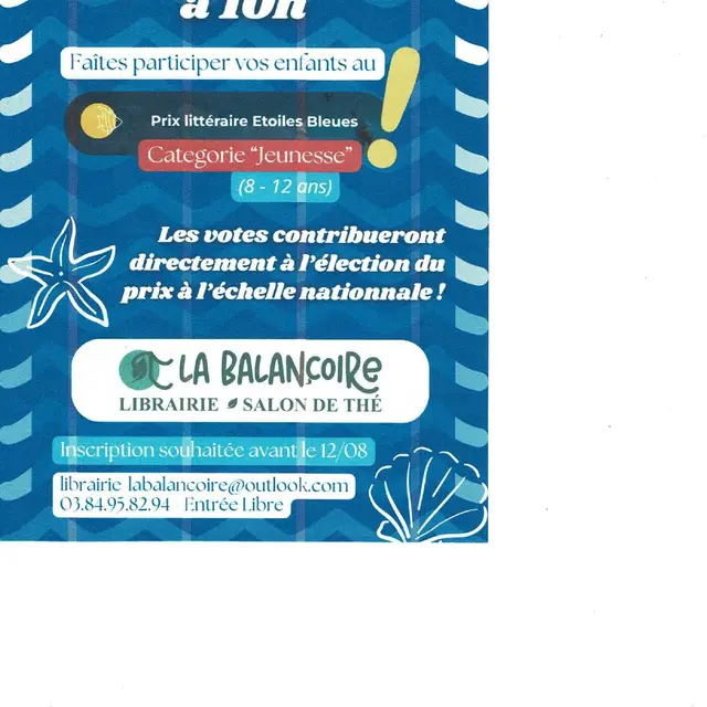 Election prix littéraire Etoiles Bleues catégorie jeunesse 8-12 ans