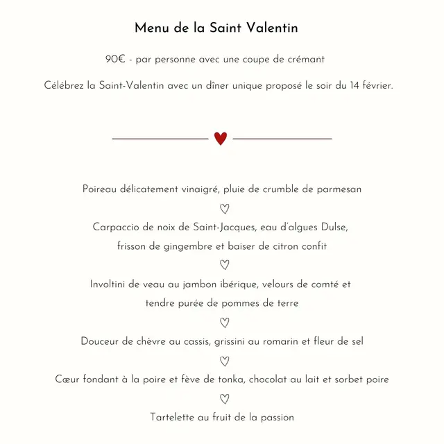 Menu Saint Valentin