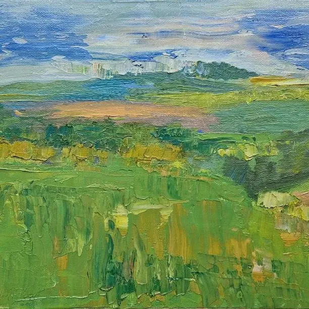Paysage du Vexin - peinture à l'huile au couteau