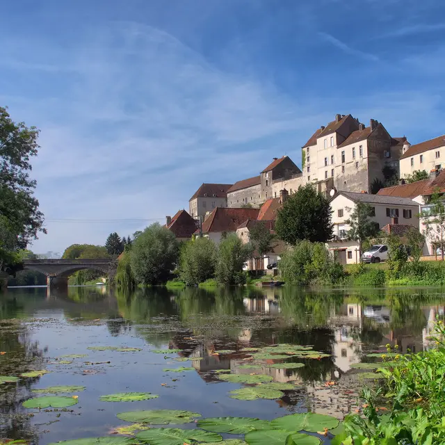 Pesmes-château vu depuis l'île de la sauvageonne