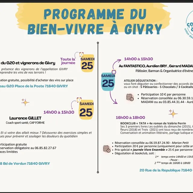 Vivre Ensemble Givry Animations Atelier Dégustation et Bookclub
