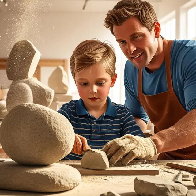 enfant et adulte atelier sculpture sur pierre