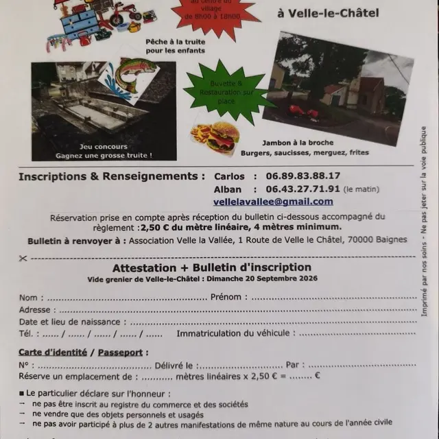 VIDE GRENIER de l'association de pêche Velle la Vallée