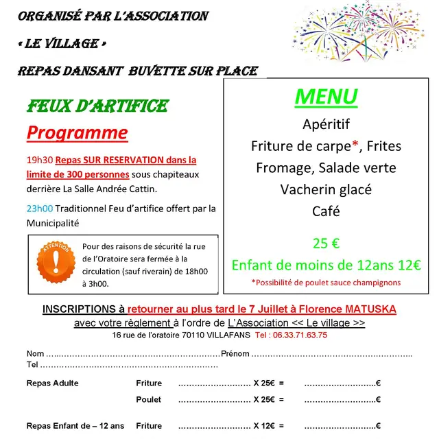 repas dansant feux artifice VILLAFANS 13 juillet