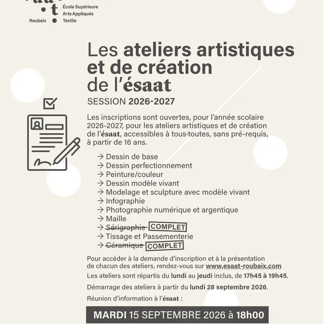 Informations sur les Ateliers Artistiques de l'ESAAT_1
