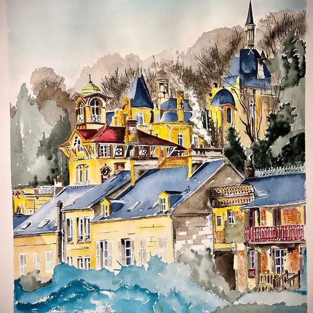 Aquarelle de la Villa Colombine_Pierrefonds