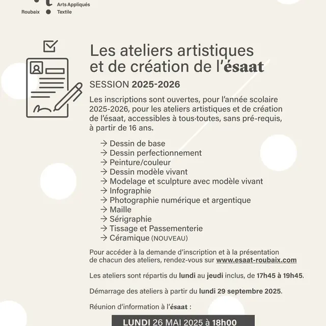 ateliers artistiques saison 2025-2026 ésaat Roubaix_1