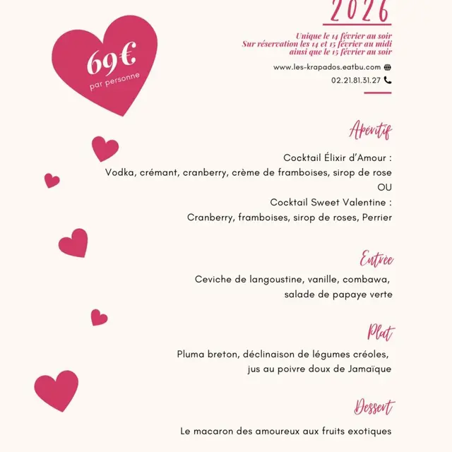 Menu de la Saint-Valentin - Les Krapados Restaurant