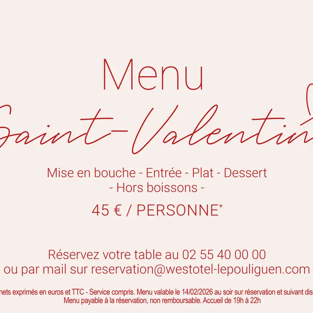 Menu Saint-Valentin au Restaurant Ailleurs - Le Pouliguen