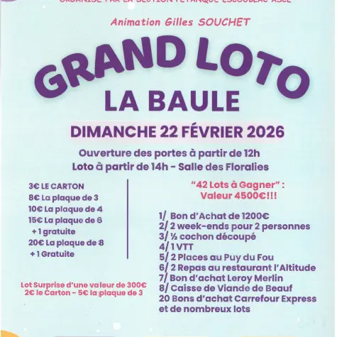 ASCE Pétanque Grand Loto fevrier 2026