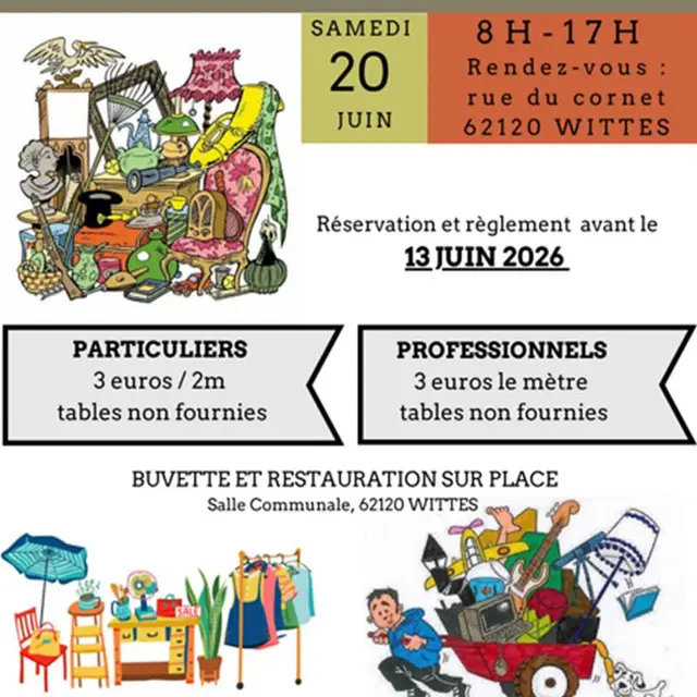 Affiche brocante de Wittes 20 juin 2026