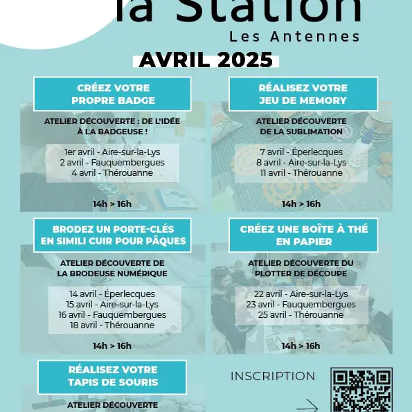 Affiche ateliers de La Station, antennes, avril 2025