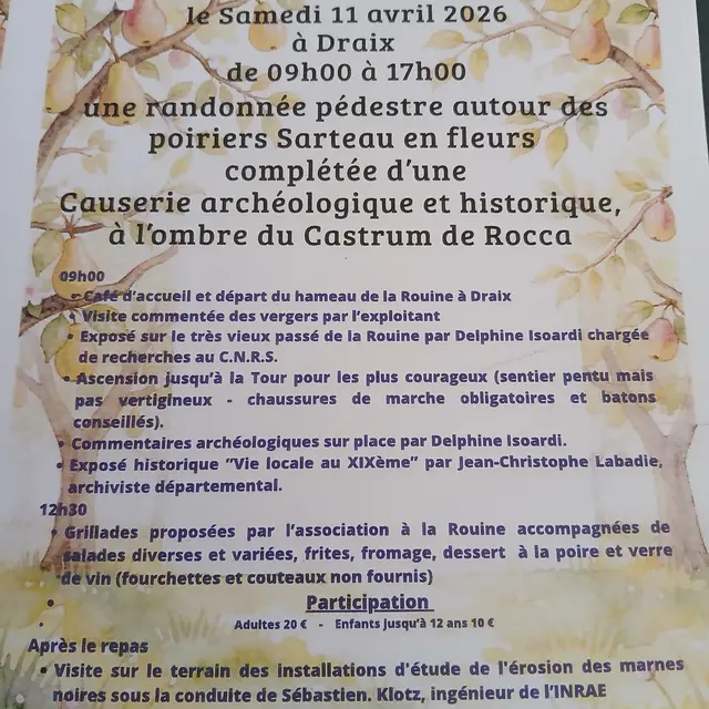 Randonnée pédestre autour des poiriers sarteau en fleurs et du patrimoine géologique de Draix_Draix